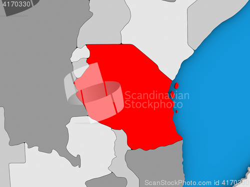 Image of Tanzania in red on globe