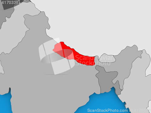 Image of Nepal in red on globe