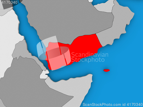 Image of Yemen in red on globe