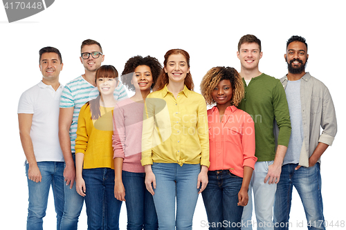 Image of international group of happy smiling people