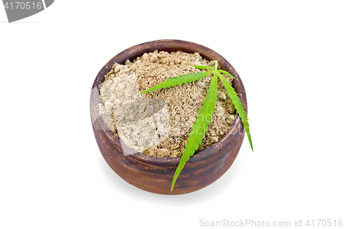 Image of Flour hemp in clay bowl with leaf