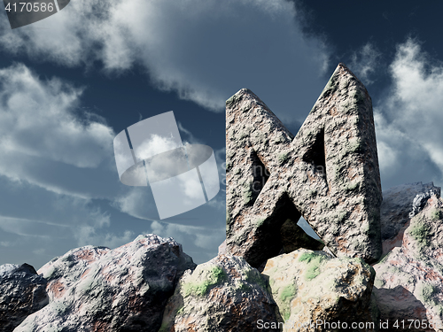 Image of rune rock under cloudy blue sky - 3d illustration