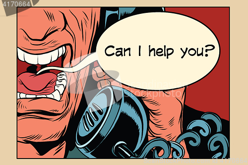 Image of Can i help you Angry man talking on the phone