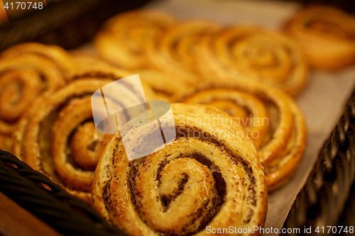 Image of close up of buns at bakery or grocery store