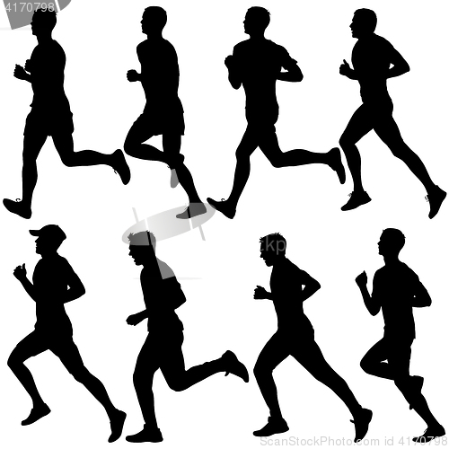 Image of Set of silhouettes. Runners on sprint, men. illustration