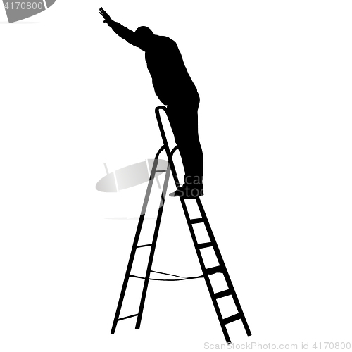 Image of Silhouette worker climbing the ladder. illustration