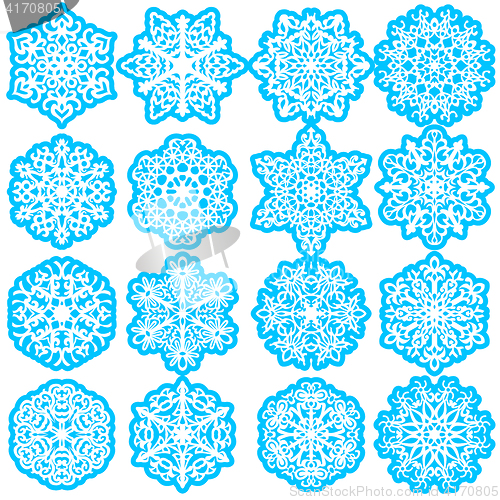 Image of Set snowflakes icons on white background, illustration