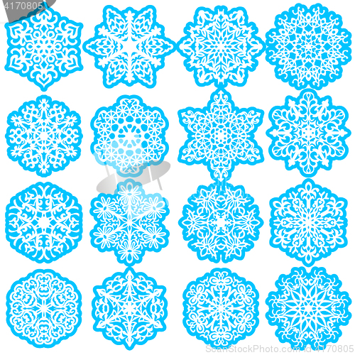 Image of Set snowflakes icons on white background, illustration