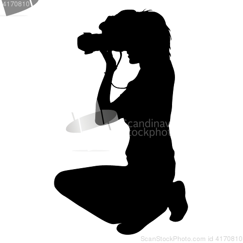 Image of Cameraman with video camera. Silhouettes on white background. illustration