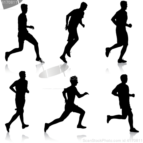 Image of Set of silhouettes. Runners on sprint, men. illustration