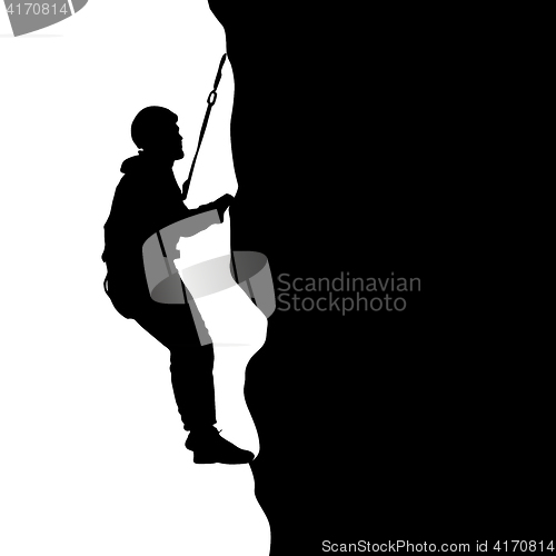 Image of Black silhouette rock climber on white background. illustration