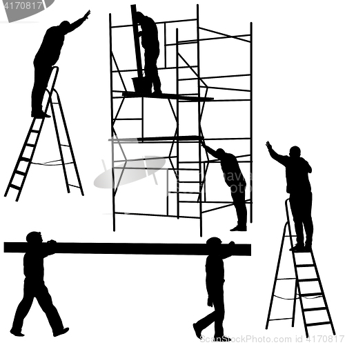 Image of Silhouette worker climbing the ladder. illustration