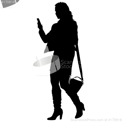 Image of Silhouette young girl with handbag standing. illustration