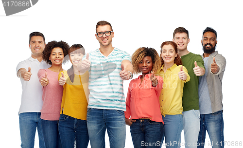 Image of international group of people showing thumbs up