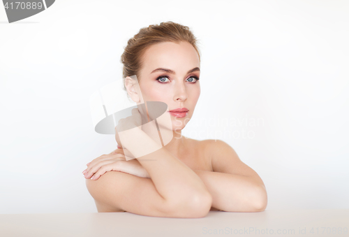 Image of beautiful young woman face and hands