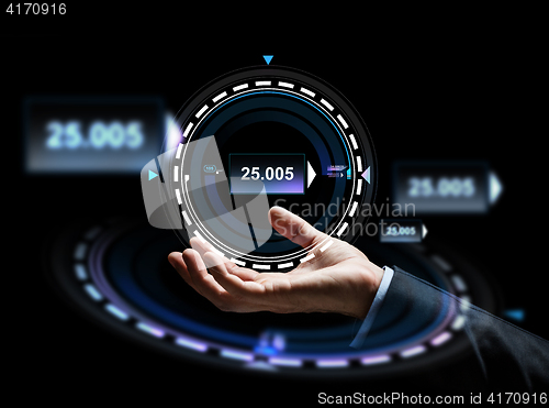 Image of close up of businessman hand with hologram