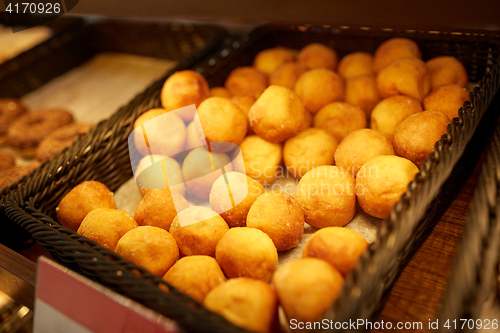 Image of close up of pies at bakery or grocery store