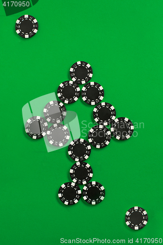 Image of The poker chips on green background