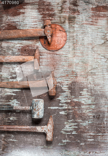 Image of The set of construction tools on wooden table