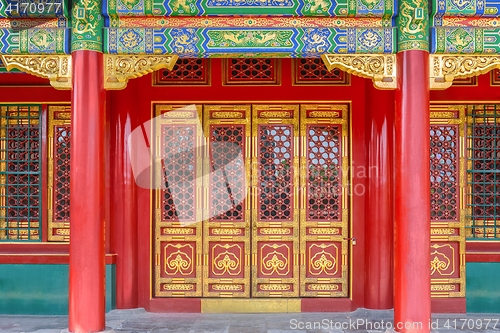 Image of Gateway with red Chinese doors