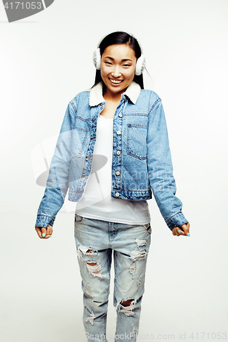 Image of young pretty asian woman posing cheerful emotional isolated on white background, lifestyle people concept