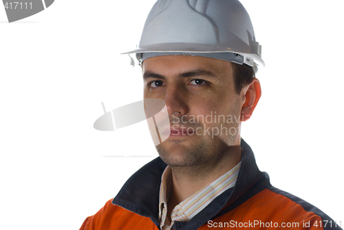 Image of Confident Engineer isolated on white with copy space