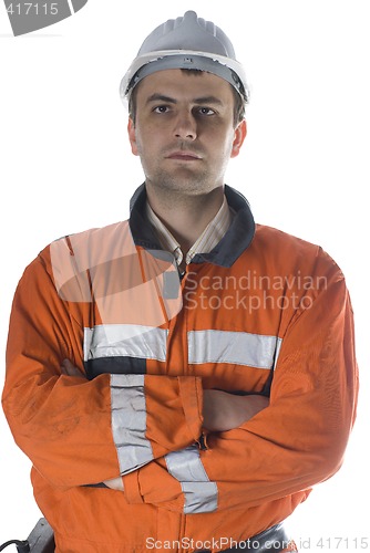 Image of Serious worker portrait isolated on white