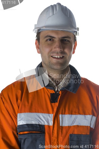 Image of Smiling worker isolated on white