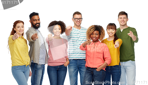 Image of international group of people pointing on you