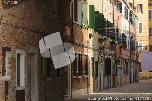 Image of Narrow street in Venice, Veneto, Italy, Europe