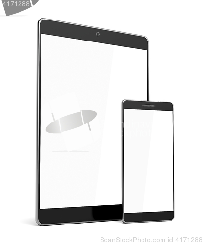 Image of Smartphone and tablet on white background