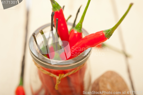 Image of red chili peppers on a glass jar