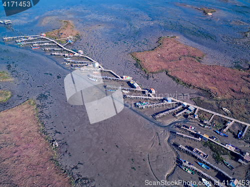 Image of Aerial View of Old Fisherman Piers on the Sado Marshlands