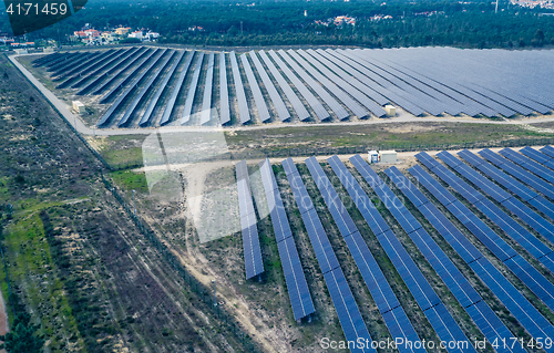 Image of Aerial View Over Solar Panel Farm