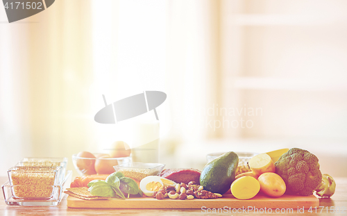 Image of close up of different food items on table