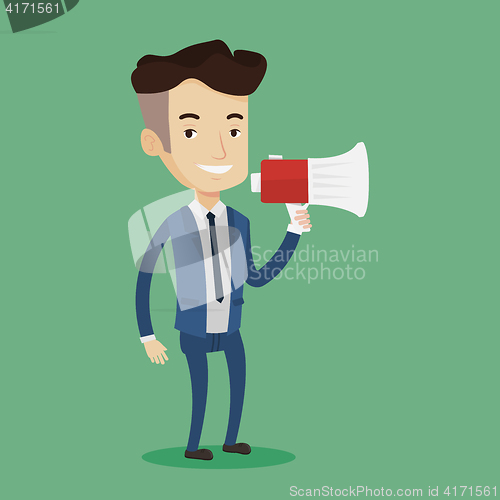 Image of Businessman speaking into megaphone.