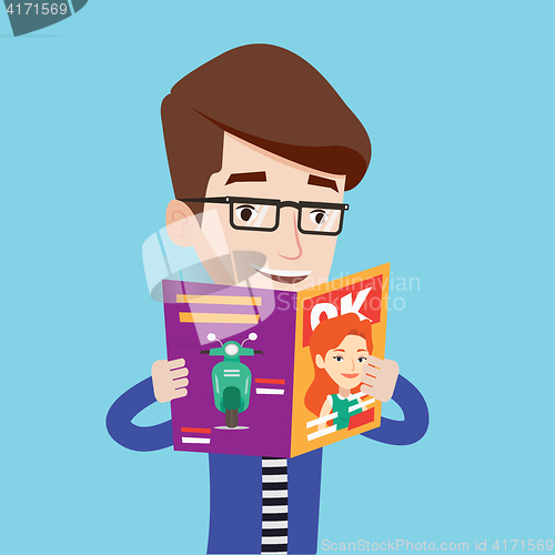 Image of Man reading magazine vector illustration.