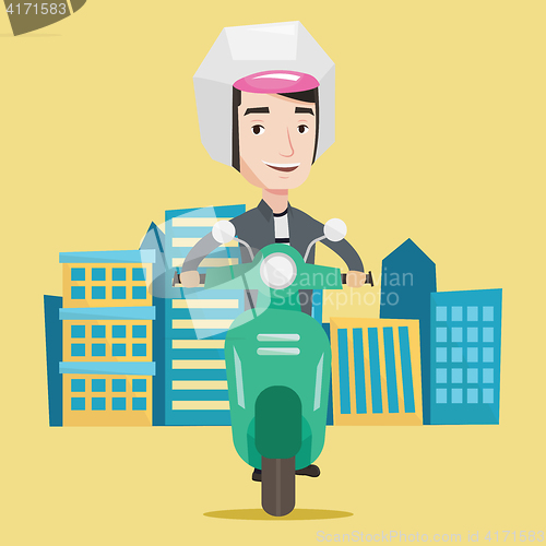 Image of Man riding scooter in the city vector illustration