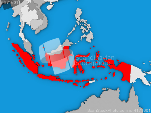 Image of Indonesia in red on globe