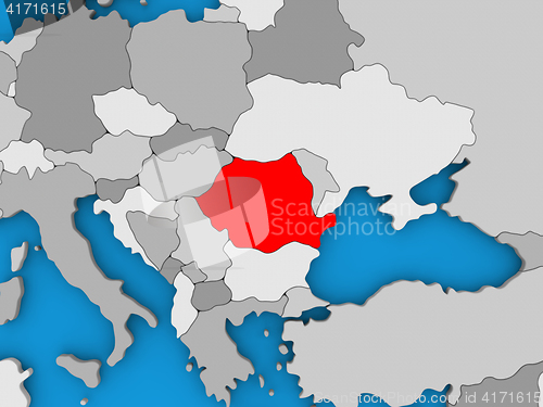 Image of Romania in red on globe