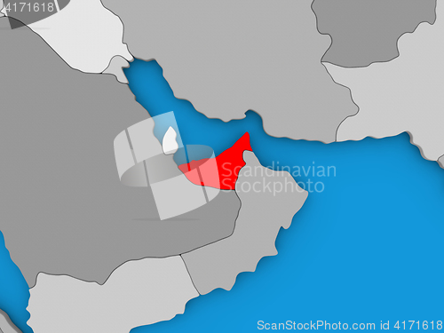 Image of United Arab Emirates in red on globe