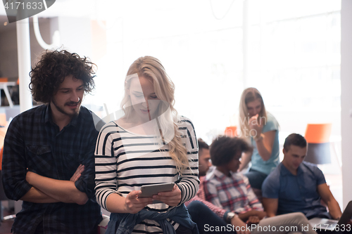 Image of Multiethnic startup business team on meeting two in front of the