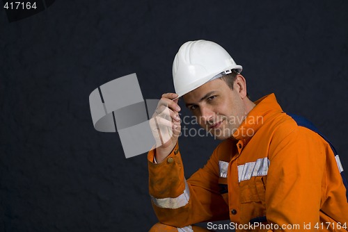 Image of Miner saluting with copy space