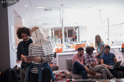 Image of Multiethnic startup business team on meeting two in front of the