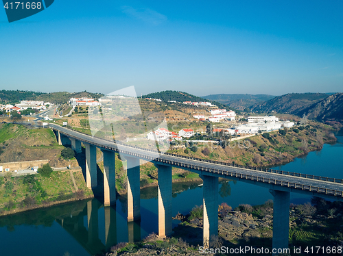 Image of Aerial View modern bridge near Village Mertola