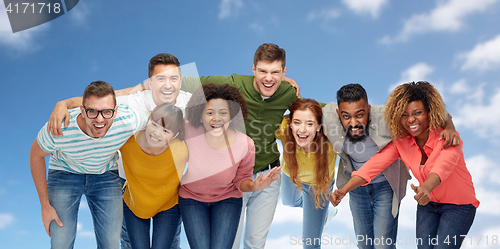 Image of international group of happy smiling people