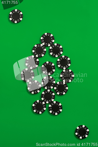 Image of The poker chips on green background