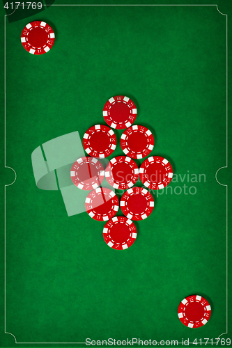 Image of The poker chips on green background