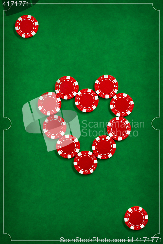 Image of The poker chips on green background