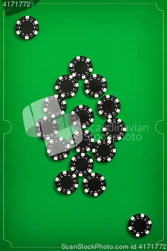 Image of The poker chips on green background